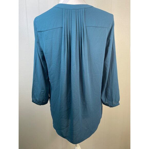 NYDJ Womens Blue Long-Sleeve Button-Front Blouse With Pleated Back & Pocket Deta - Picture 4 of 9